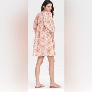 Universal Thread Orange and Purple Floral Mini Dress Size S Cottage Boho Fairy